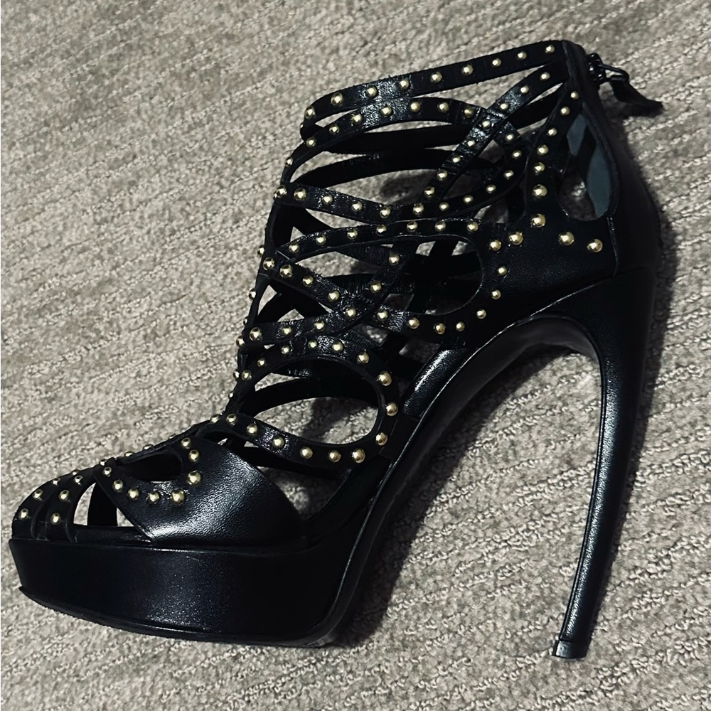 Gold Studded Leather McQueen booties - Picture 3 of 9